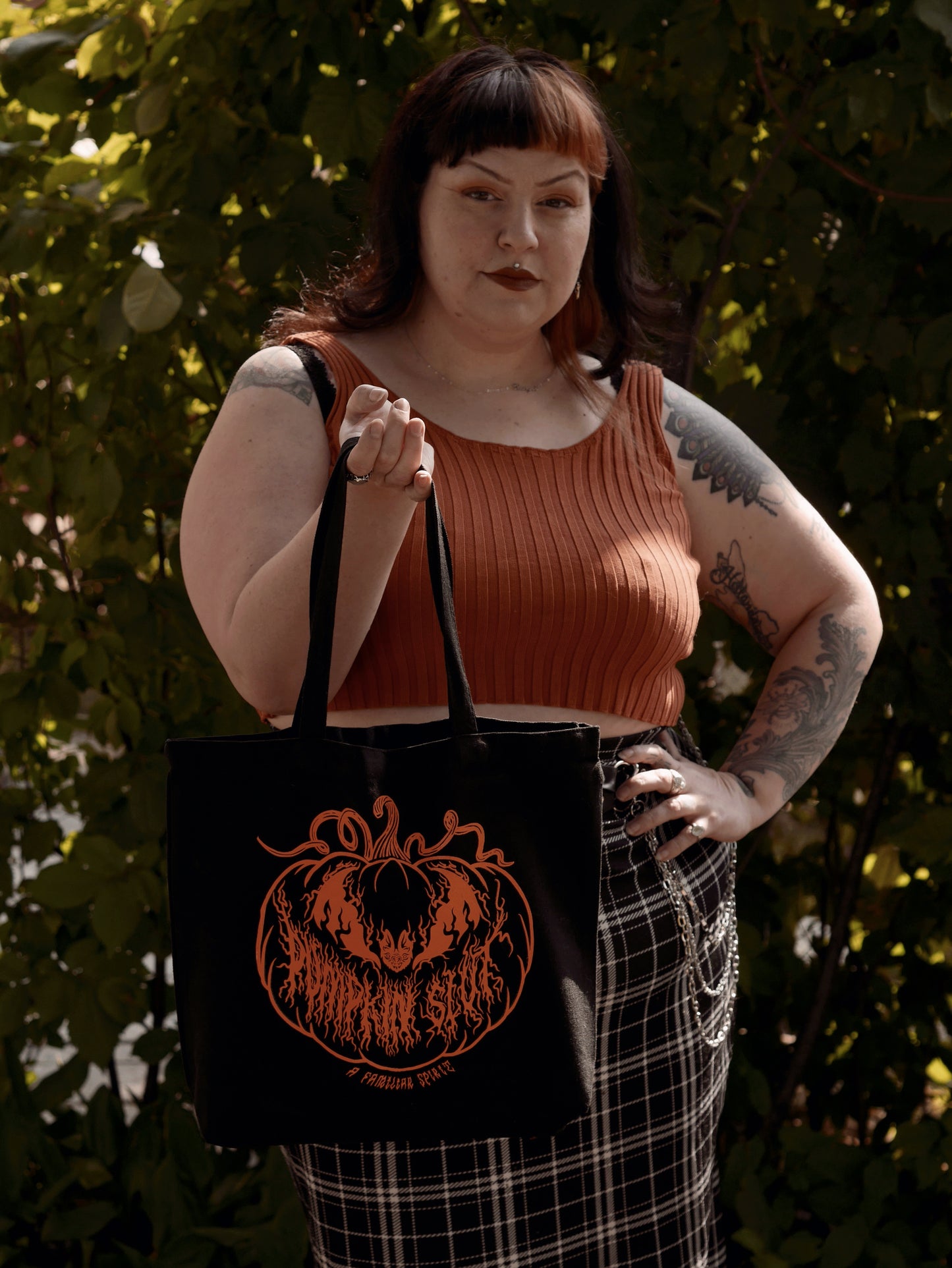 Pumpkin Slut Cotton Canvas Tote in Orange Vinyl Print