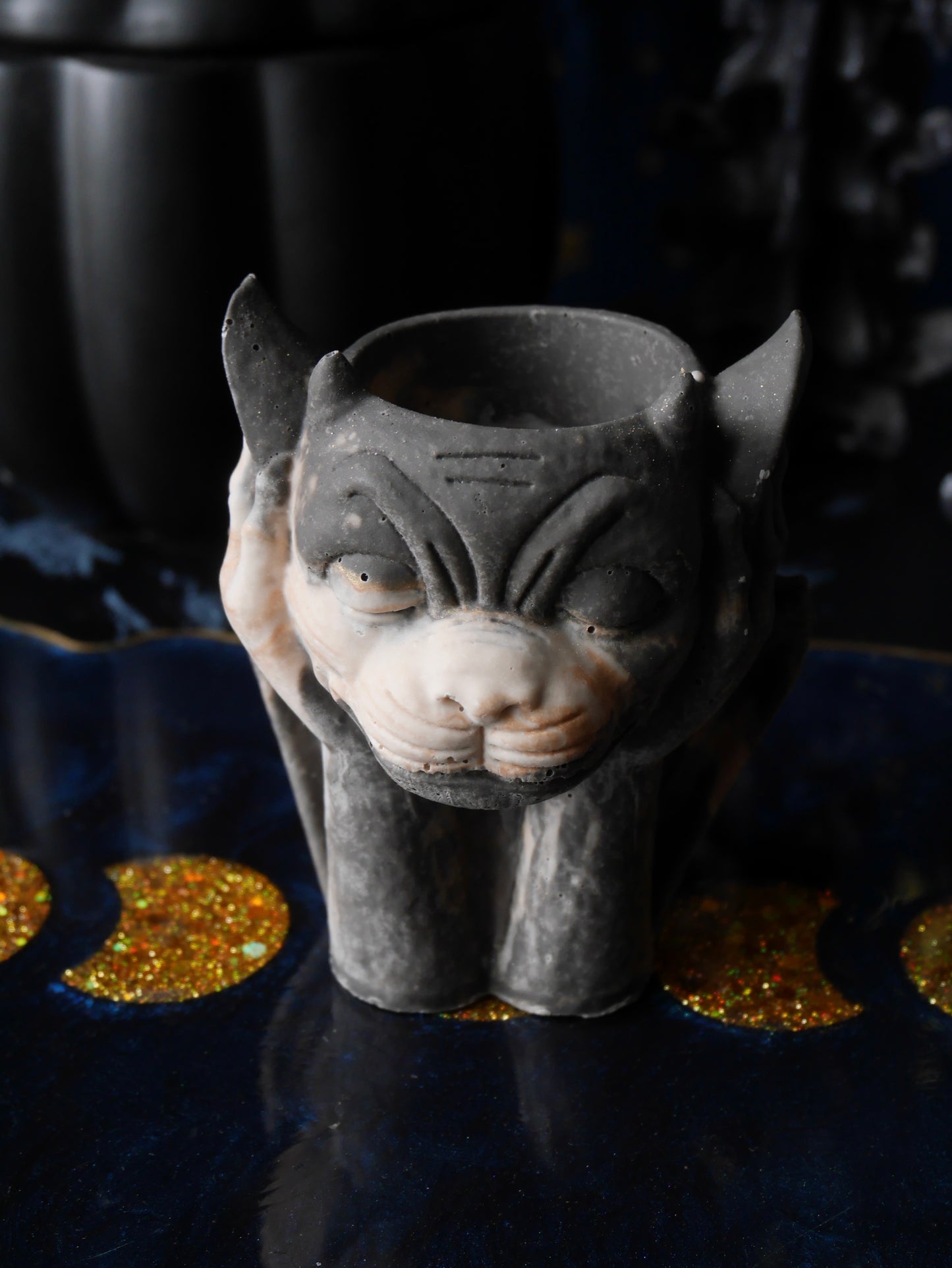 Gargoyle Candleholders – Black, Gold and White