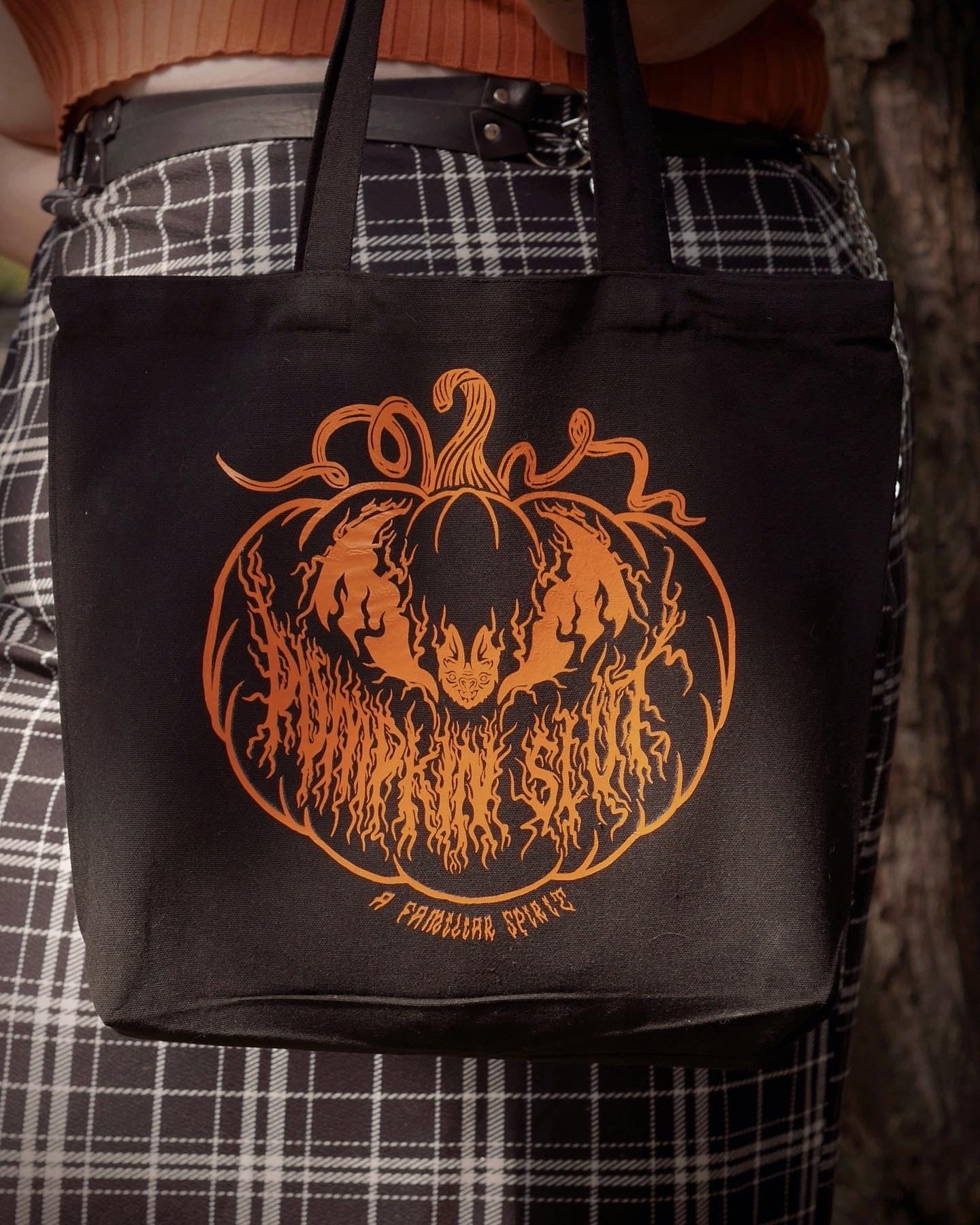 Pumpkin Slut Cotton Canvas Tote in Orange Vinyl Print