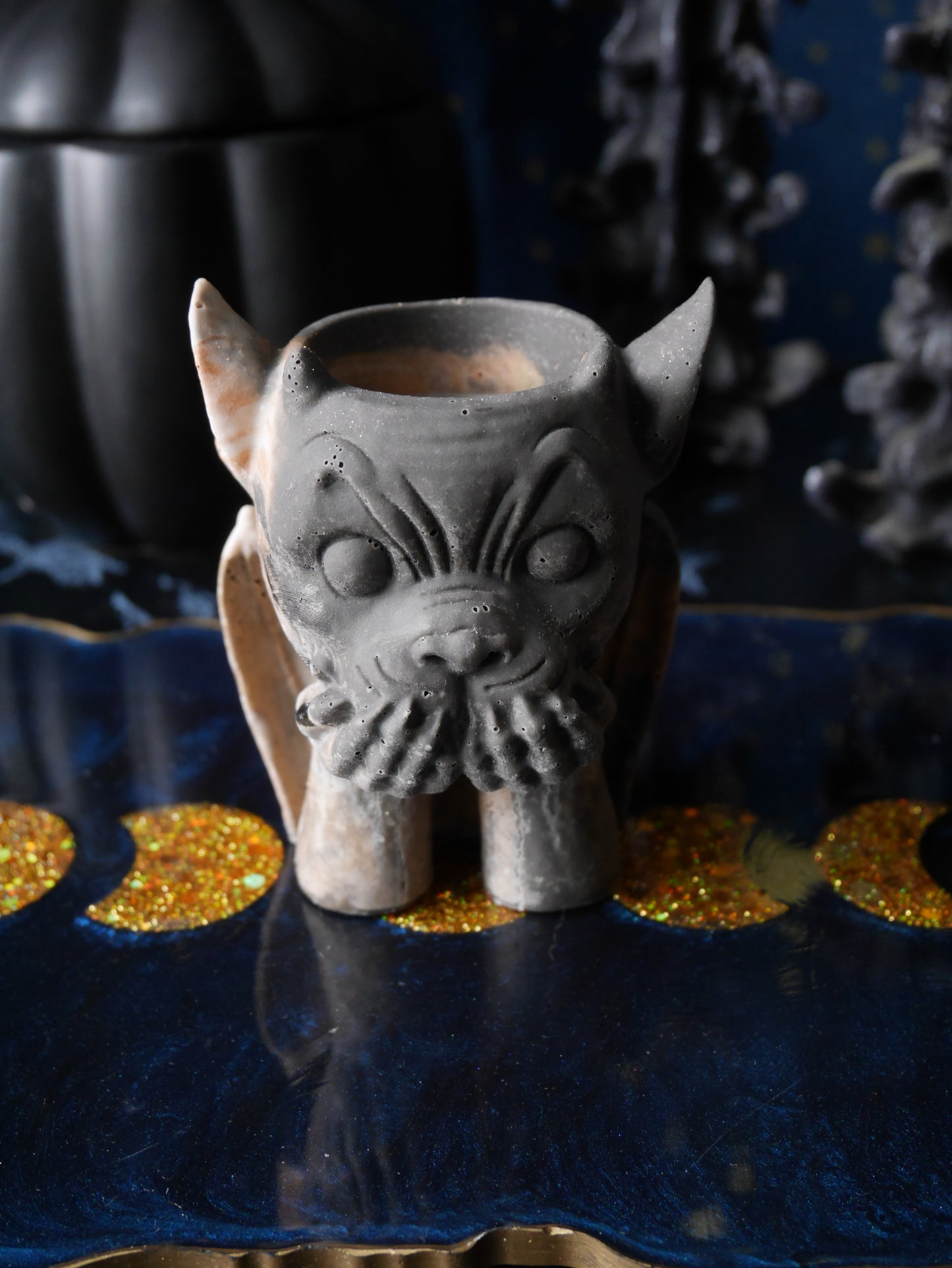 Gargoyle Candleholders – Black, Gold and White
