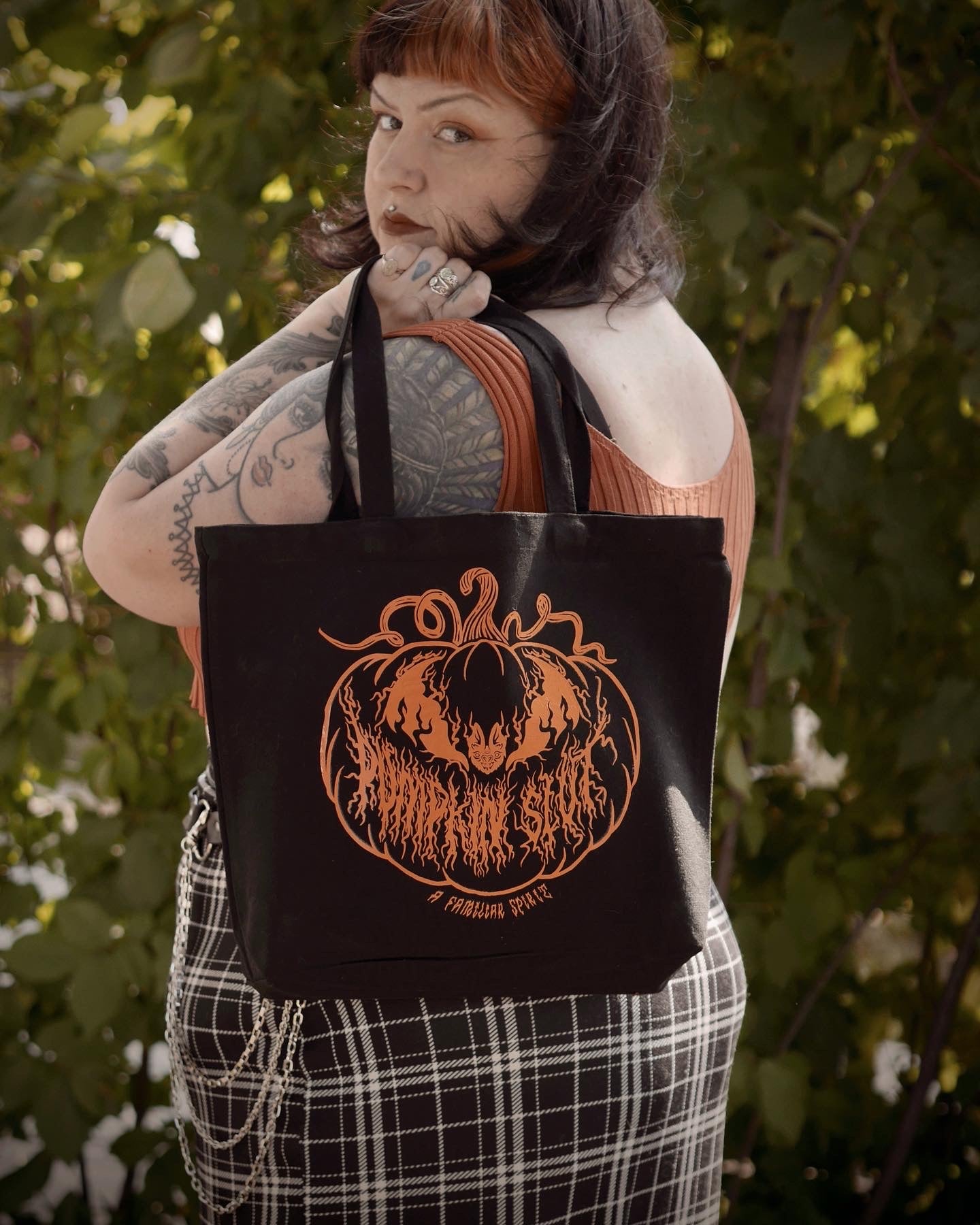 Pumpkin Slut Cotton Canvas Tote in Orange Vinyl Print