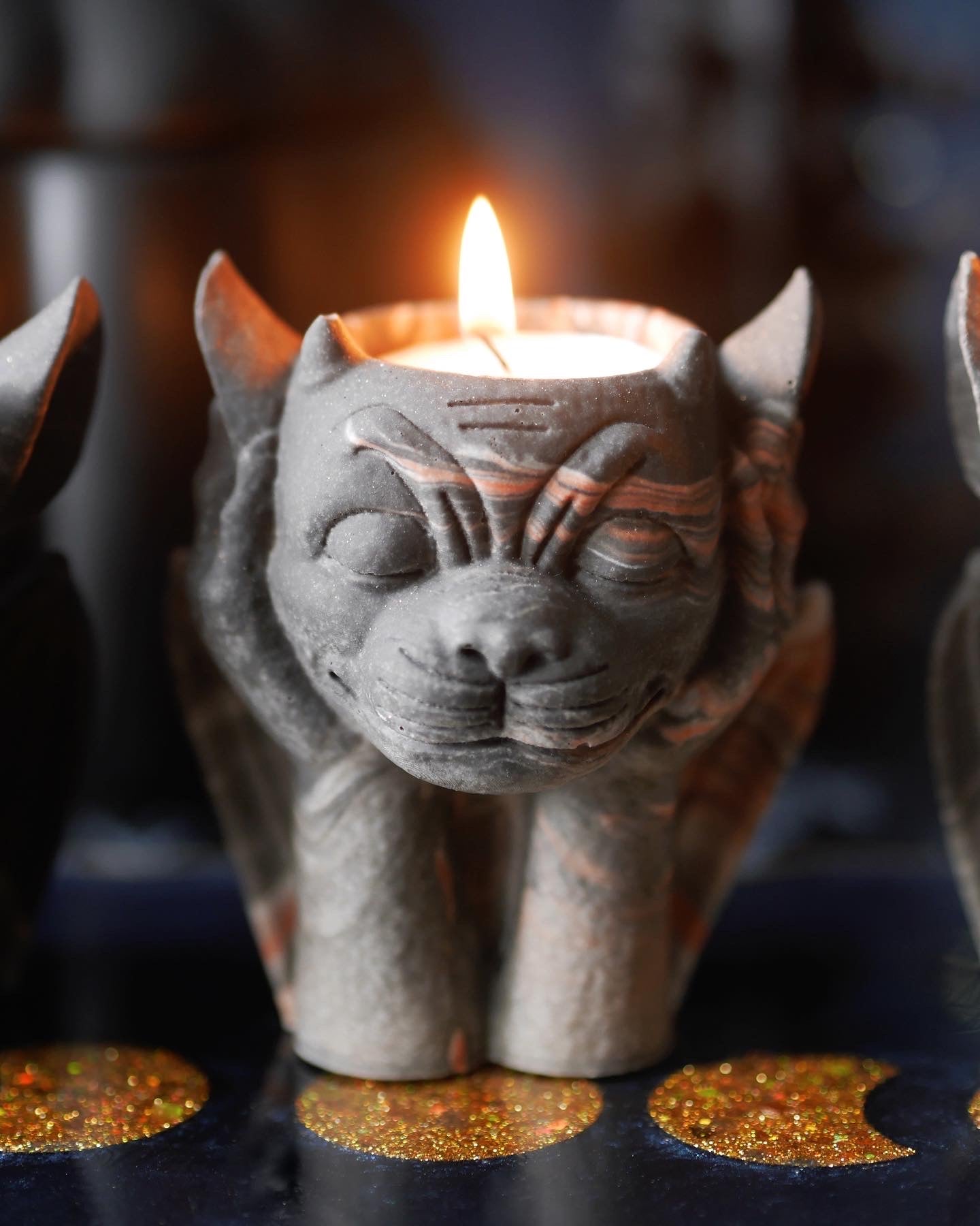 Gargoyle Candleholders – Black, Orange and White
