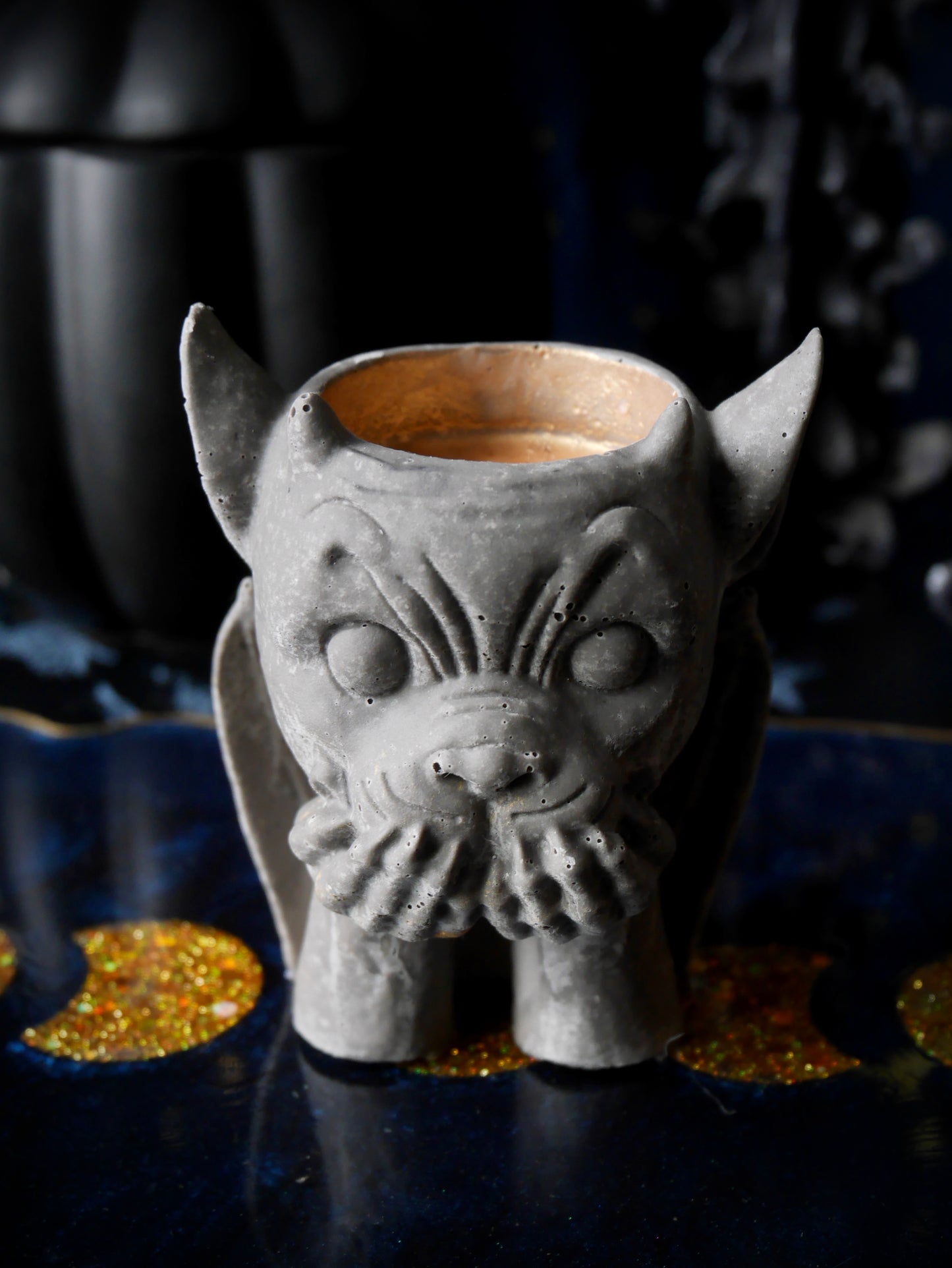 Gargoyle Candleholder Set – Grey and Gold