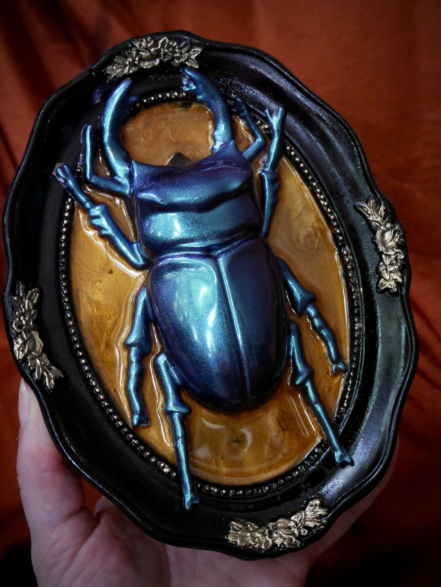 Blue Colourshift Beetle Ornate Frame Wall Art