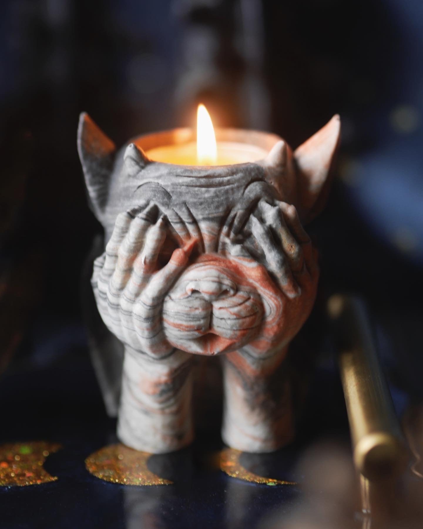 Gargoyle Candleholders – Black, Orange and White