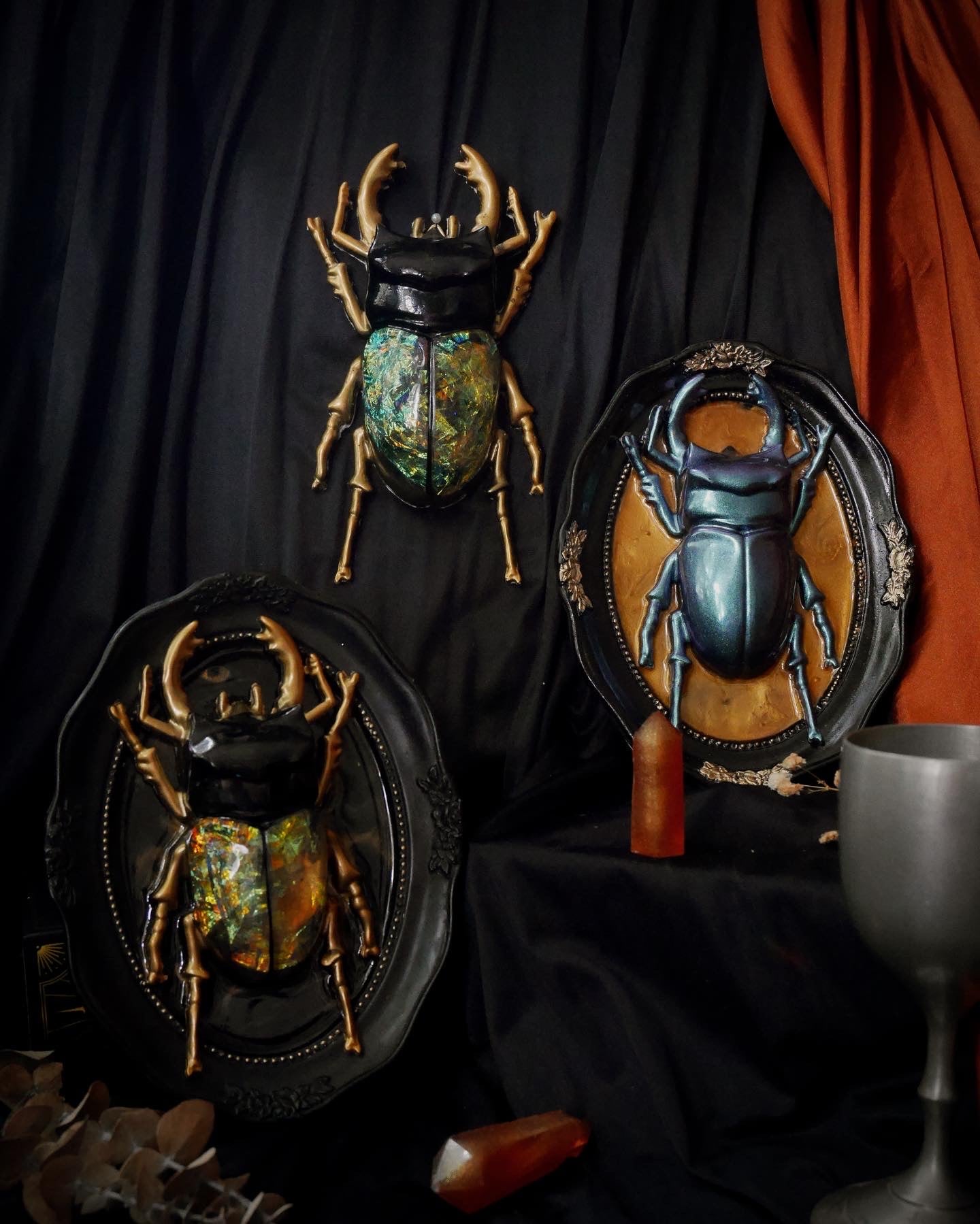 Blue Colourshift Beetle Ornate Frame Wall Art