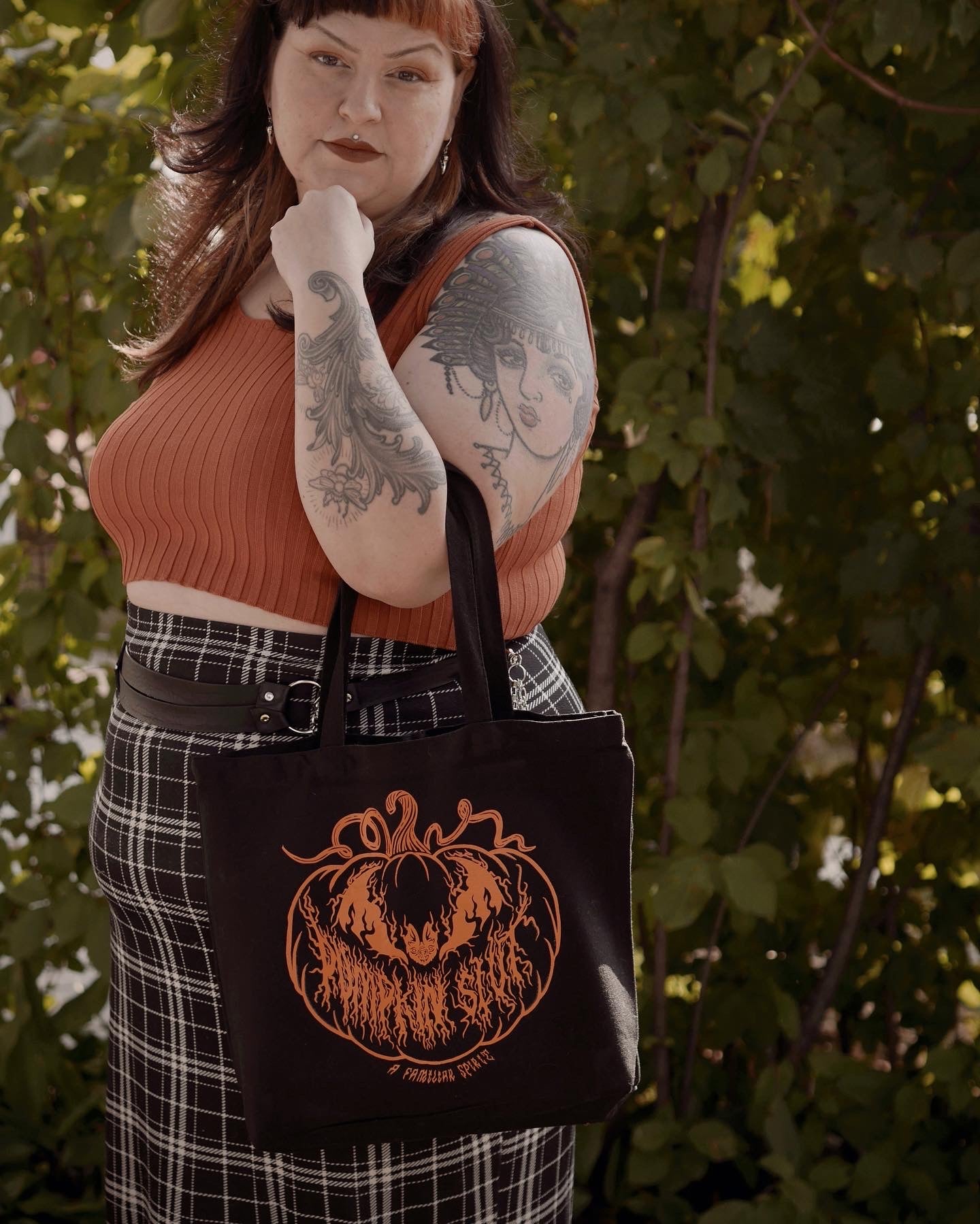 Pumpkin Slut Cotton Canvas Tote in Orange Vinyl Print