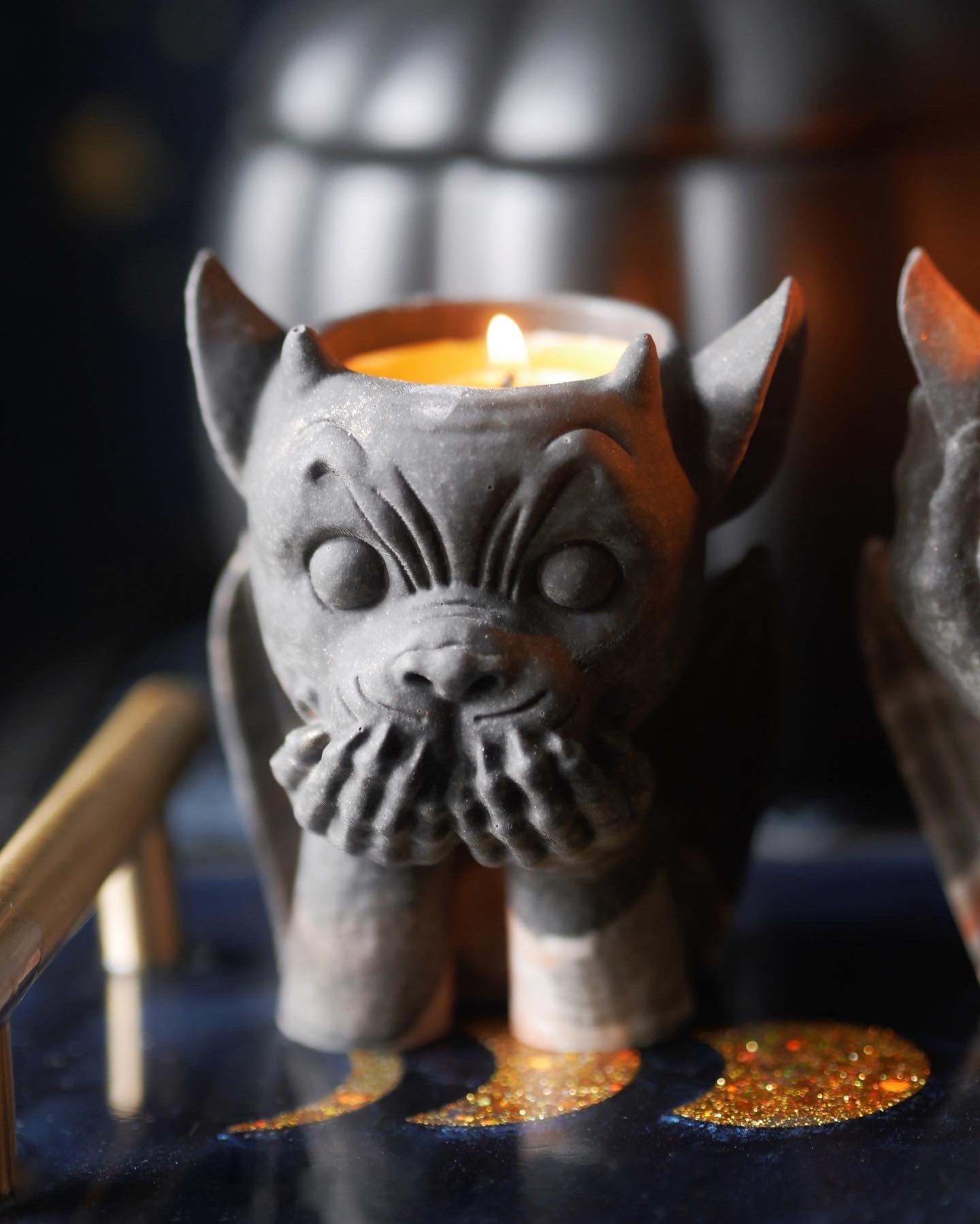 Gargoyle Candleholders – Black, Orange and White