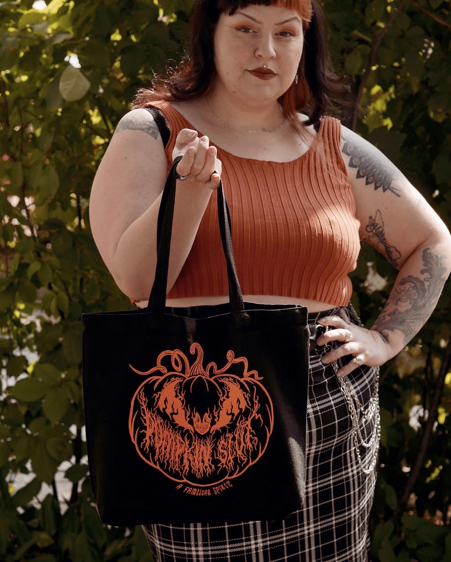 Pumpkin Slut Cotton Canvas Tote in Orange Vinyl Print