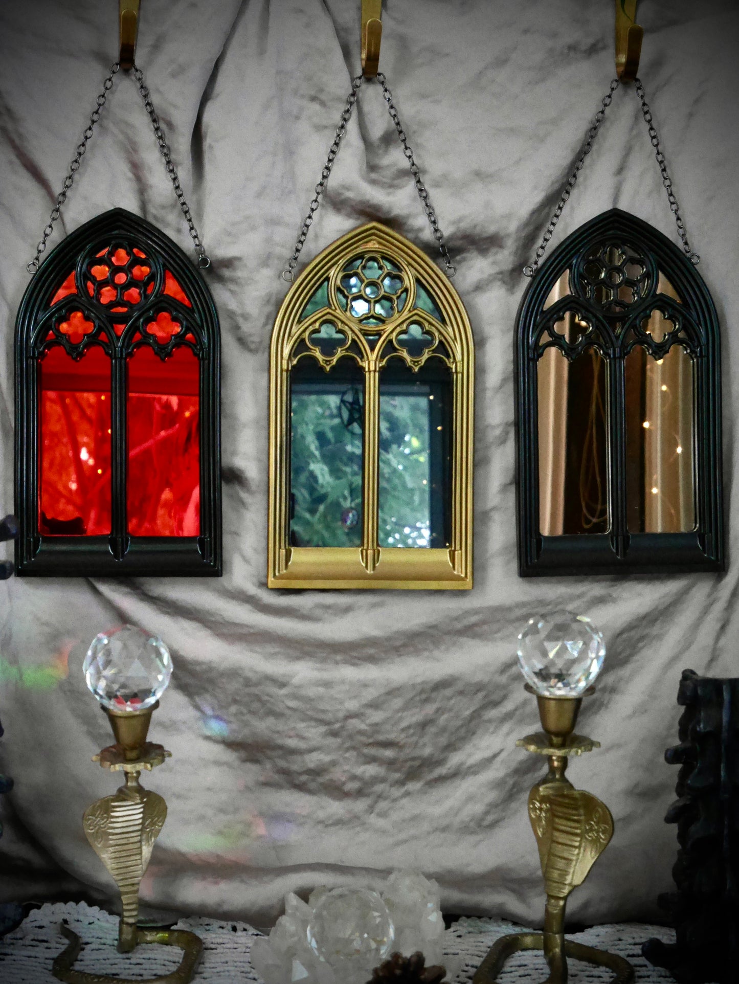 Gothic Arches Mirror - Red Mirror on Chain