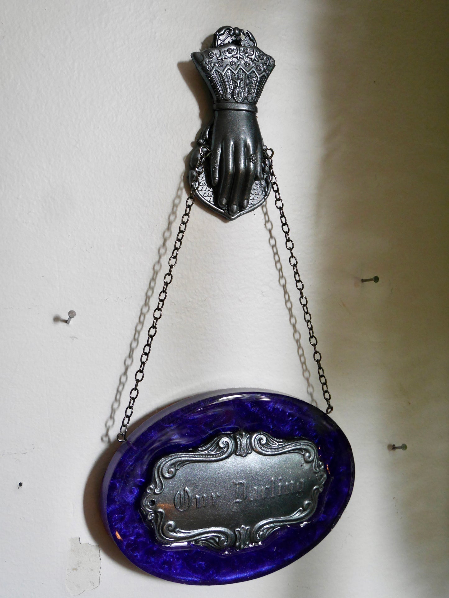 Darling Victorian Mourning Casket Plaque - Purple and Pewter