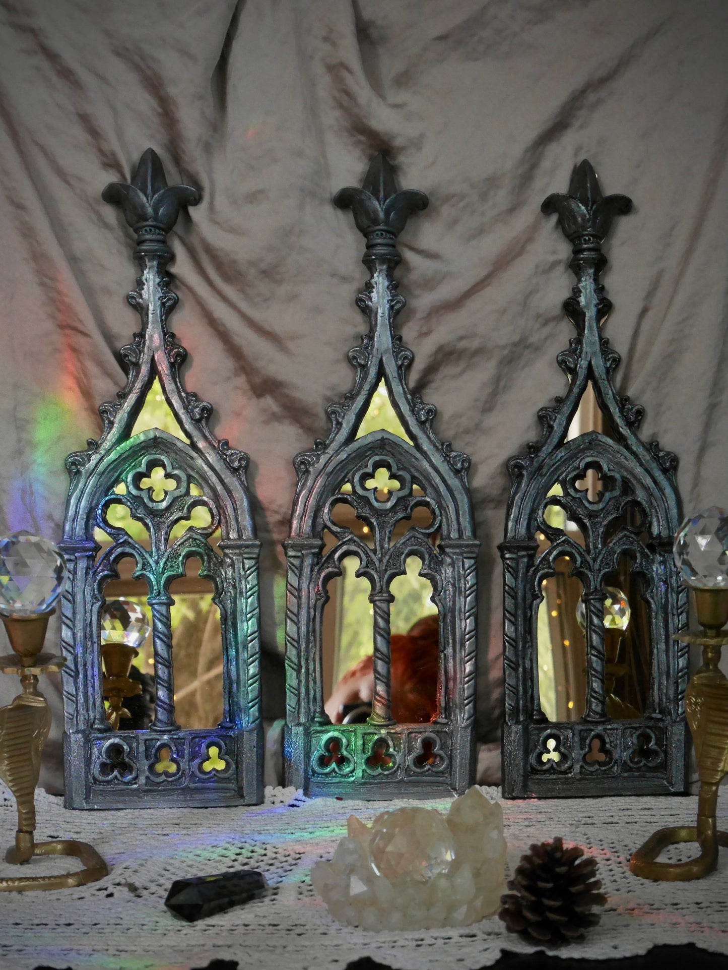 *New Improved Design* Gothic Spires - Pewter and Gold Acrylic Mirror