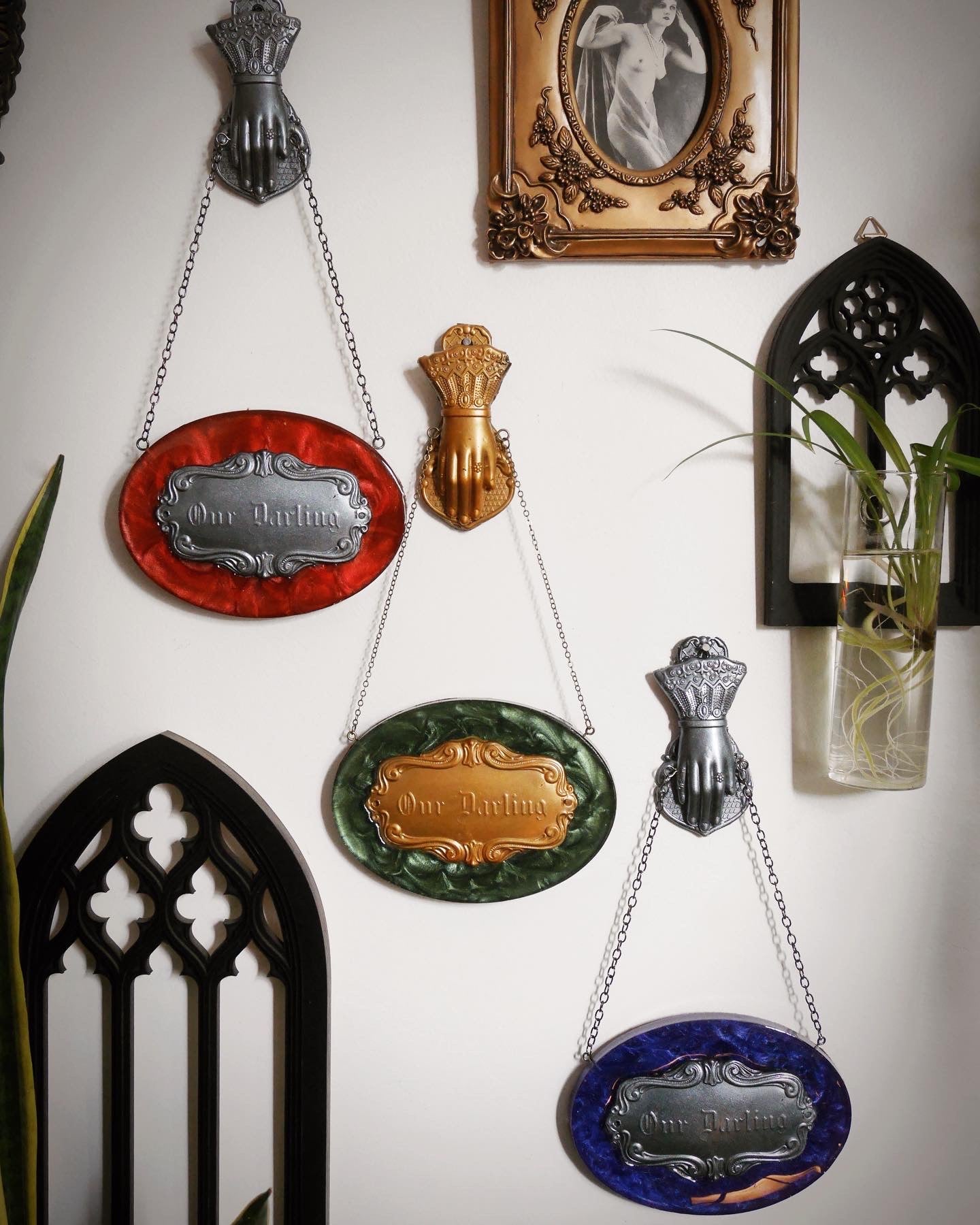 Darling Victorian Mourning Casket Plaque - Purple and Pewter