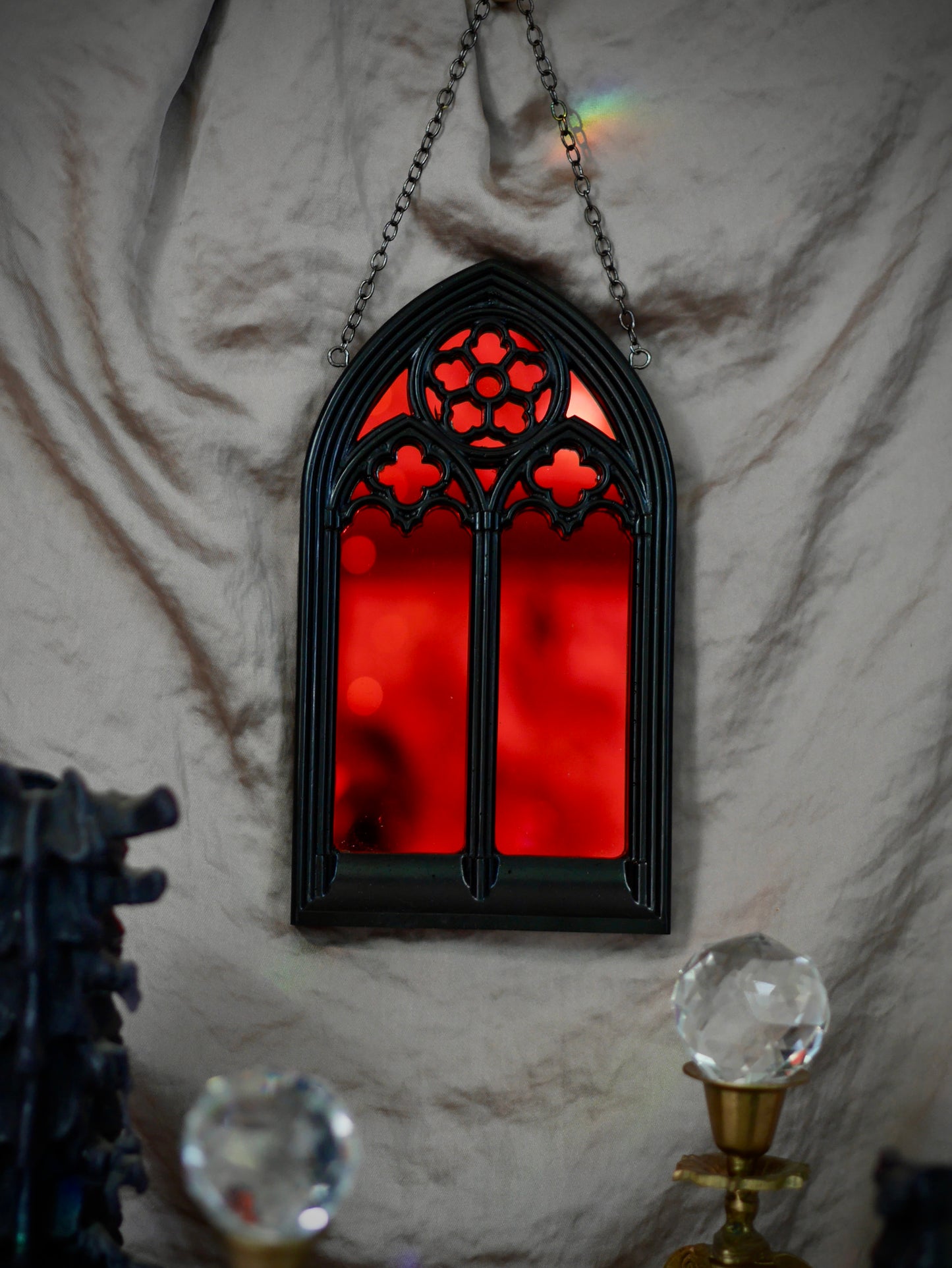 Gothic Arches Mirror - Red Mirror on Chain