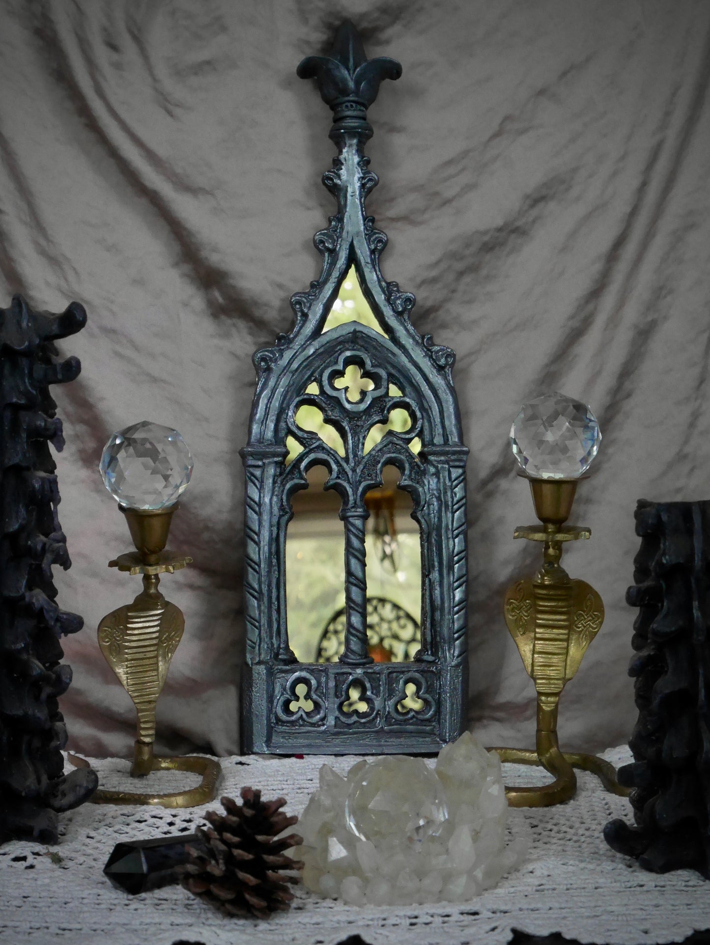 *New Improved Design* Gothic Spires - Pewter and Gold Acrylic Mirror
