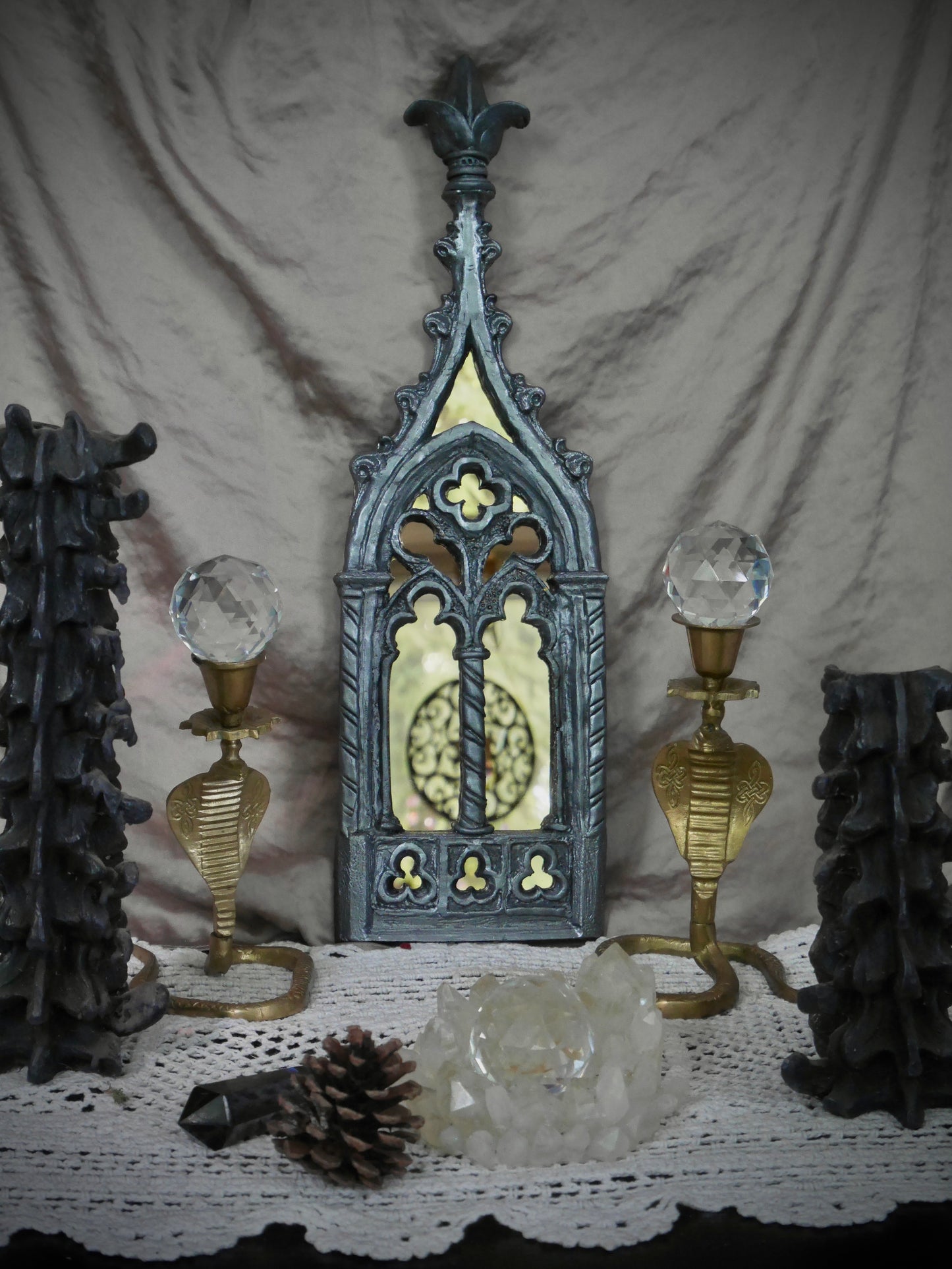 *New Improved Design* Gothic Spires - Pewter and Gold Acrylic Mirror