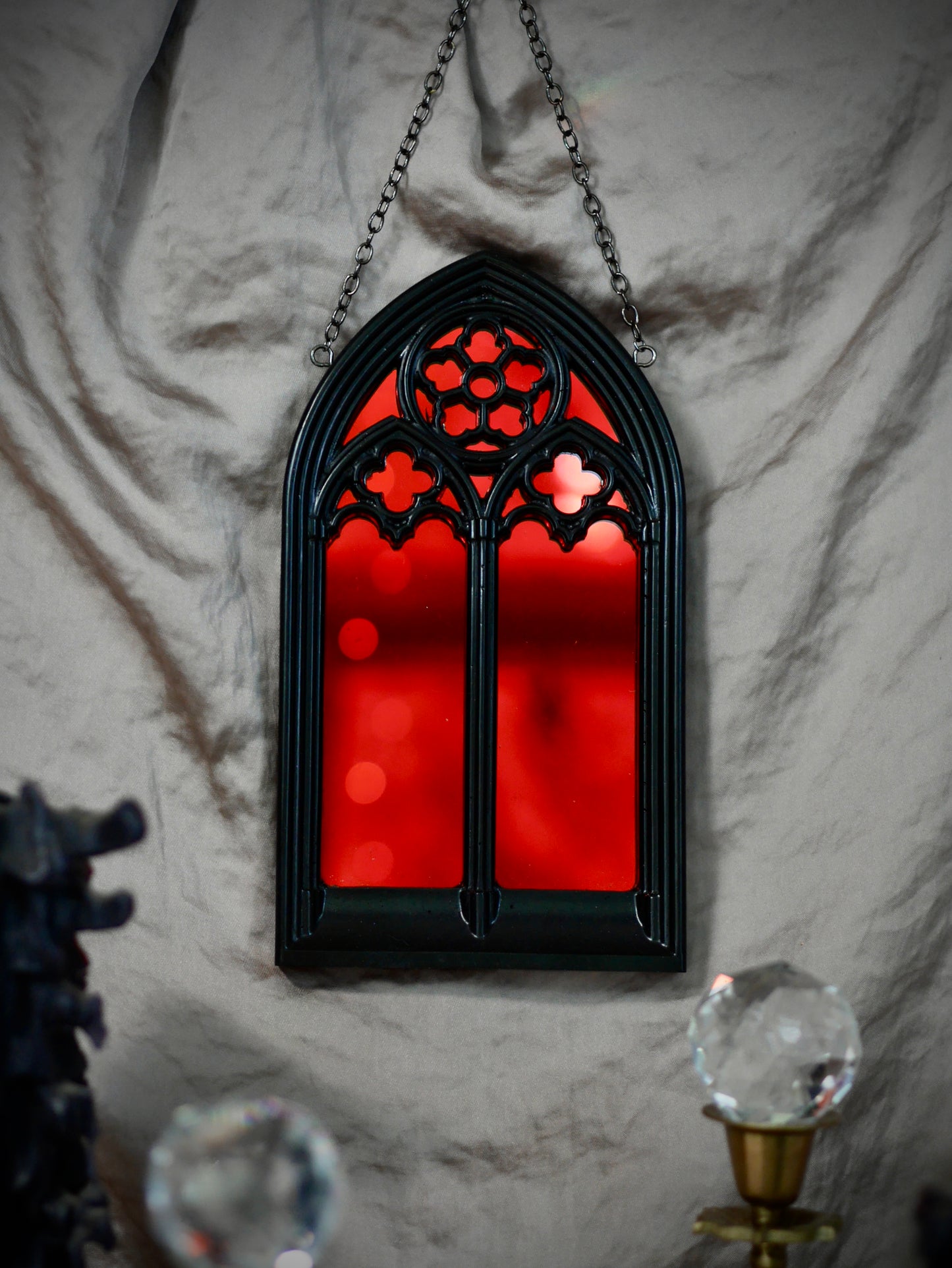 Gothic Arches Mirror - Red Mirror on Chain