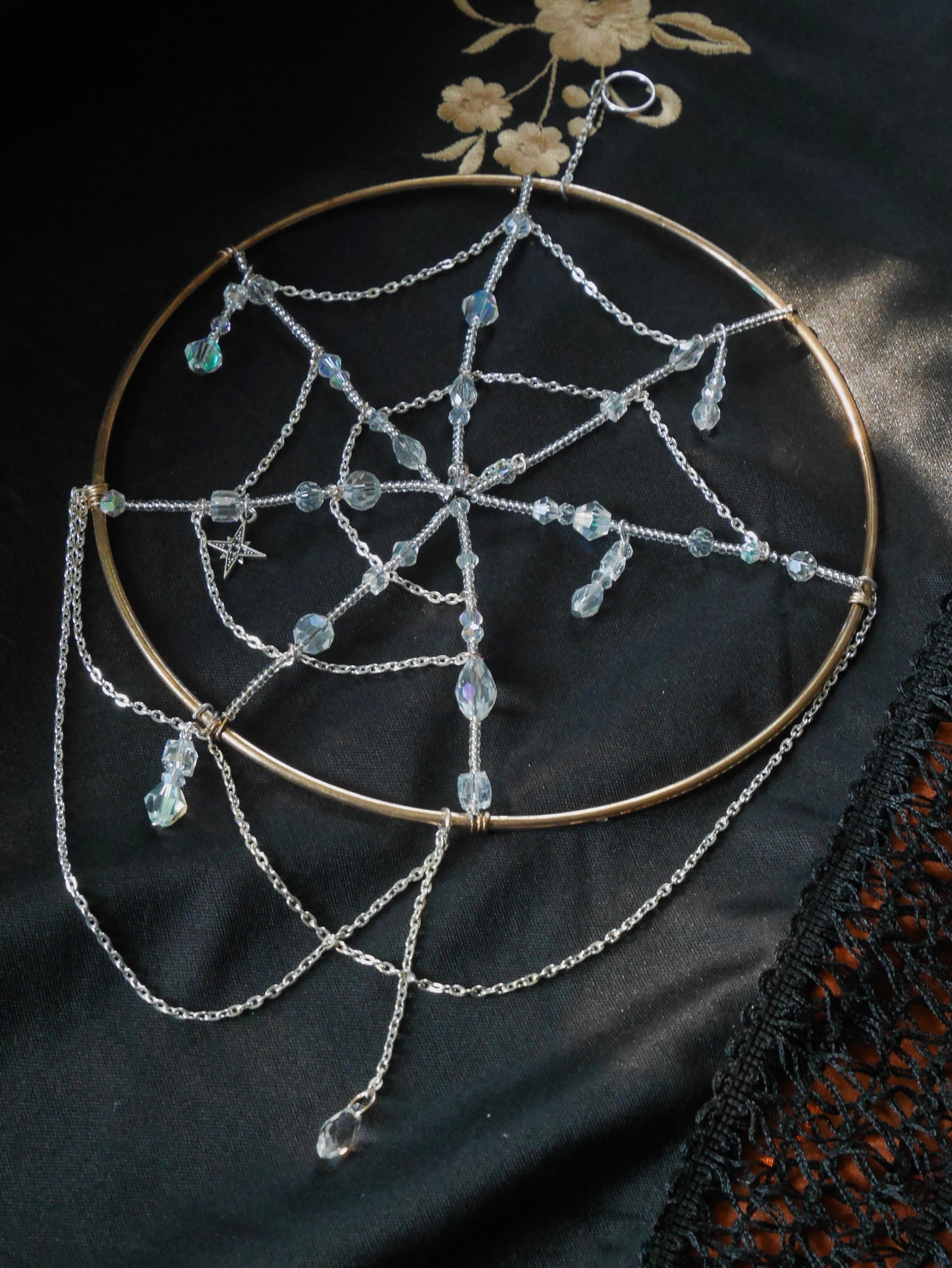 Glass Beaded Spiderweb Sun Catcher - Round