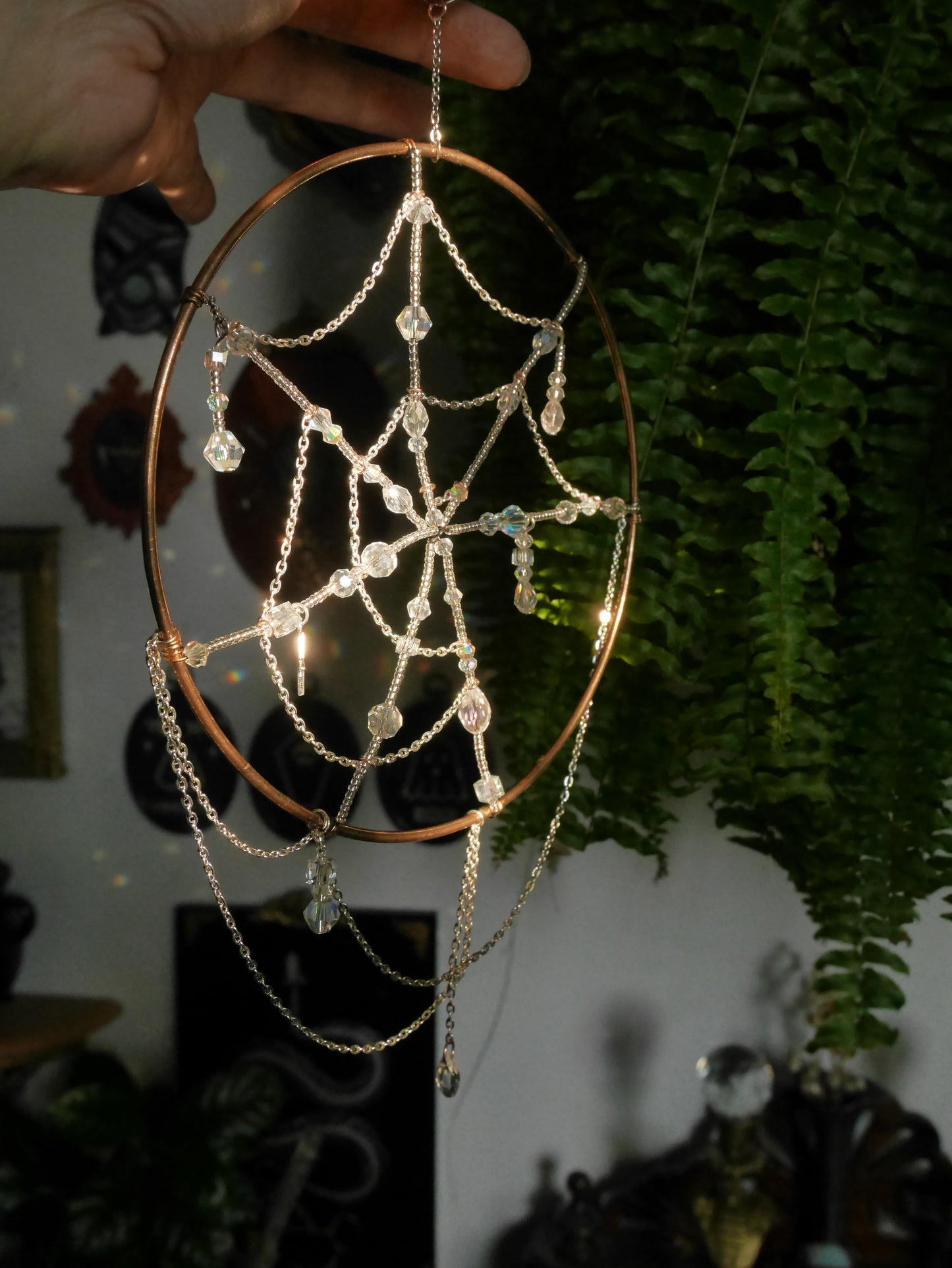 Glass Beaded Spiderweb Sun Catcher - Round