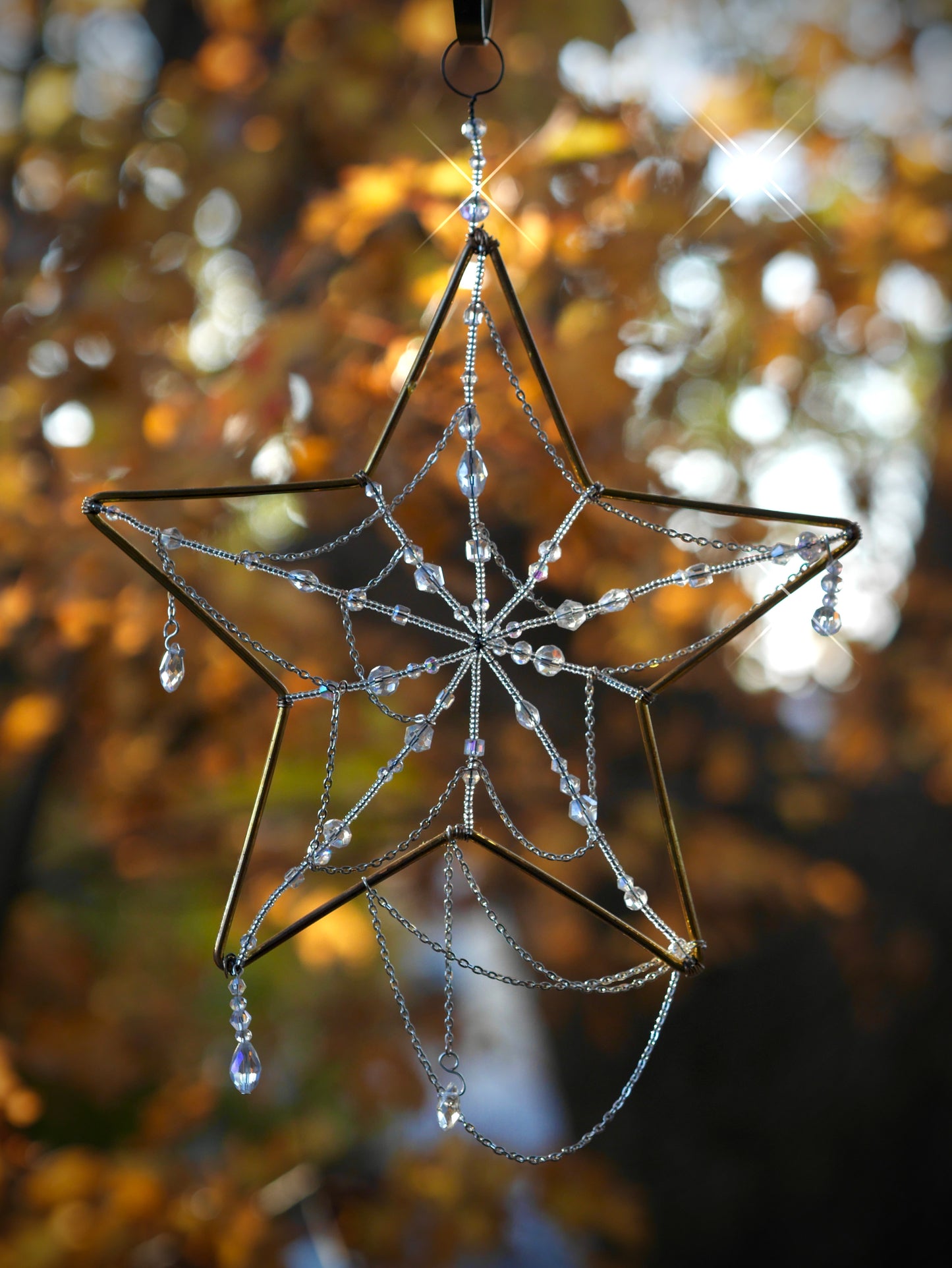 Glass Beaded Spiderweb Sun Catcher - Star