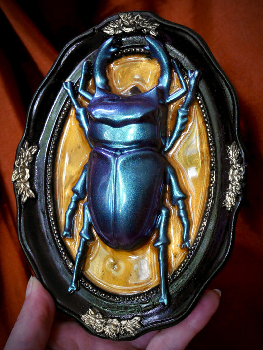 Blue Colourshift Beetle Ornate Frame Wall Art