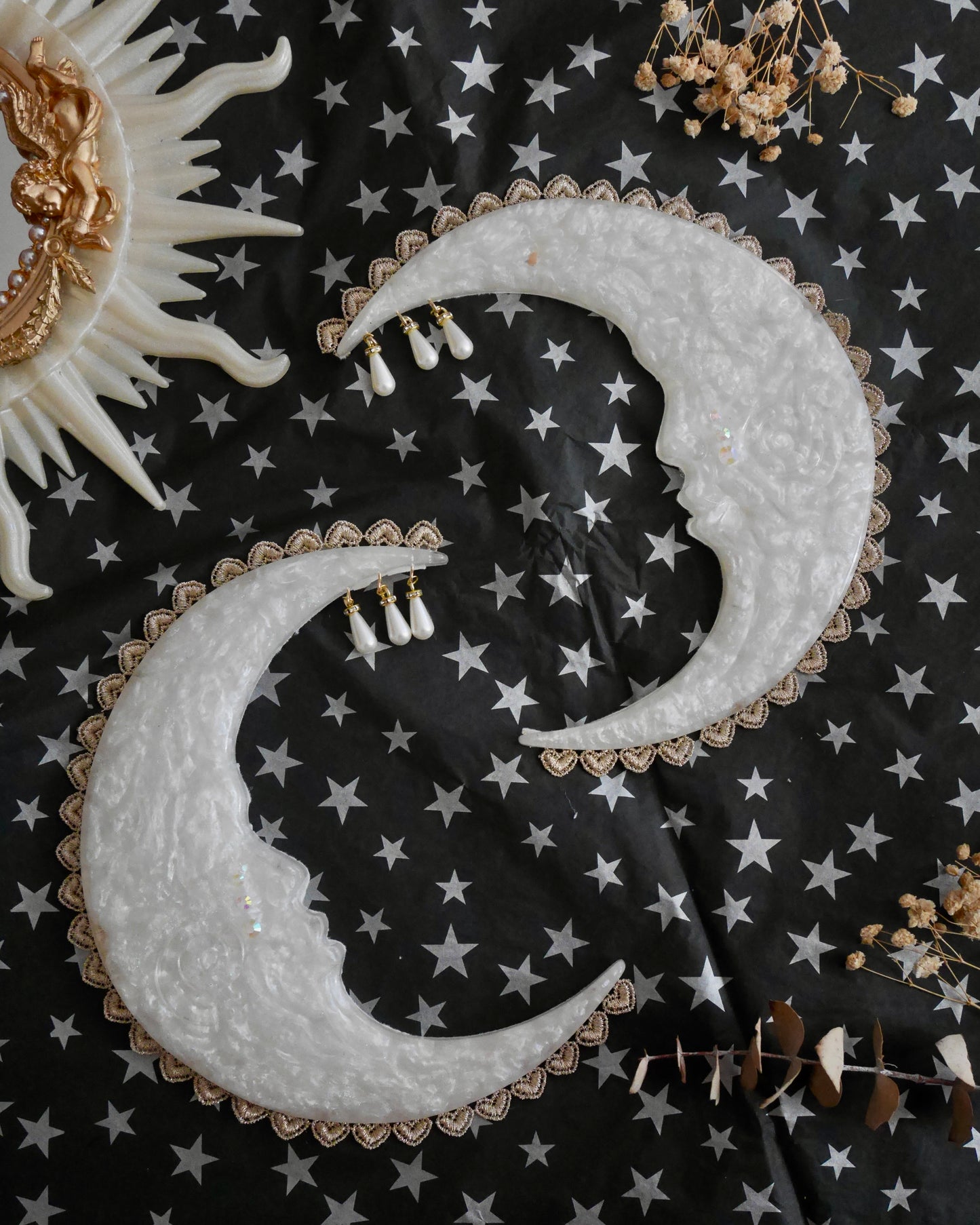 Celestial Twins - Pearl Crescent Moon set