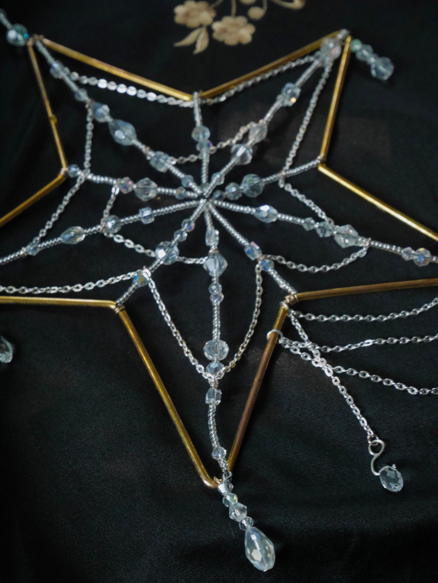 Glass Beaded Spiderweb Sun Catcher - Star