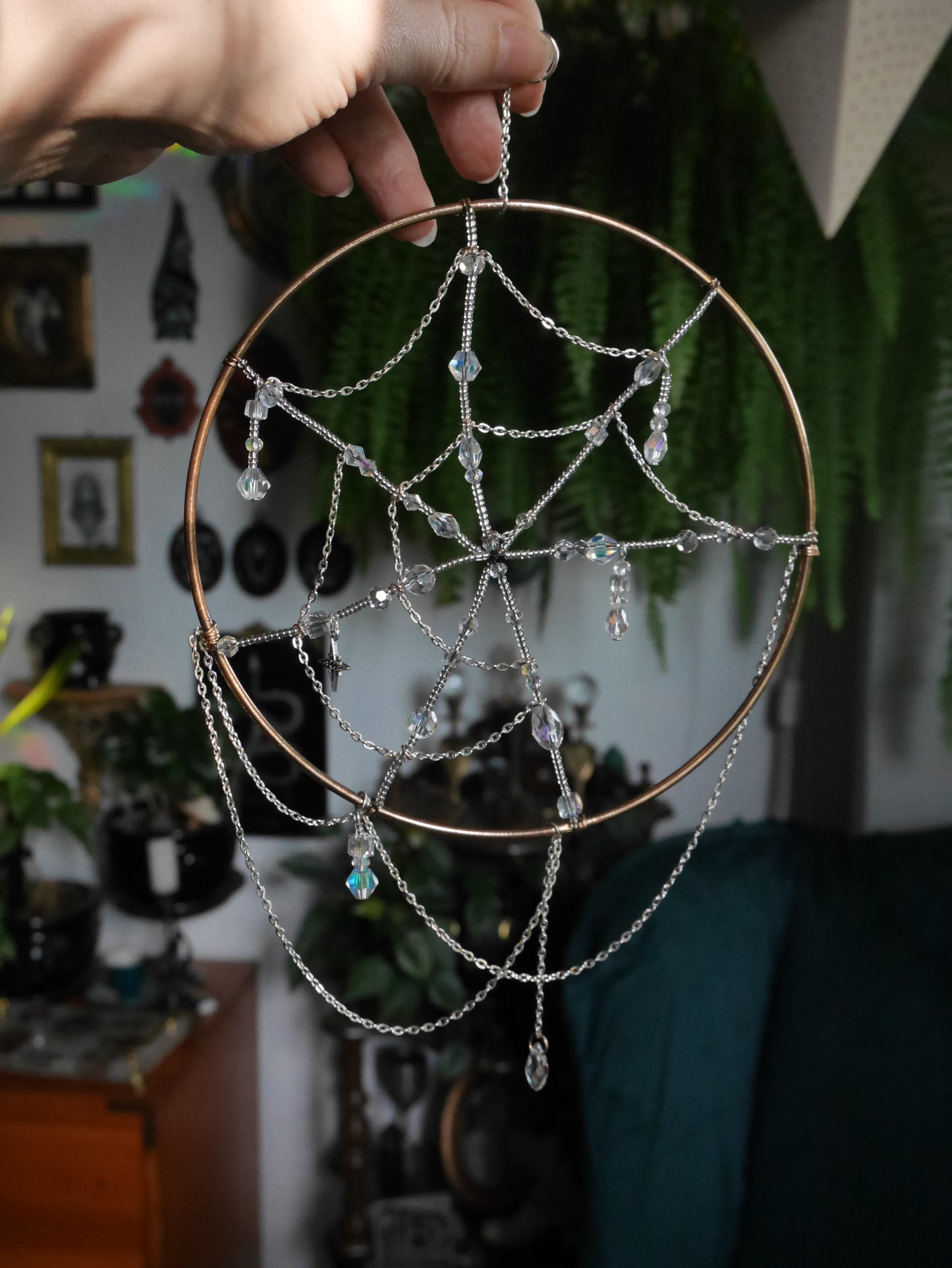 Glass Beaded Spiderweb Sun Catcher - Round