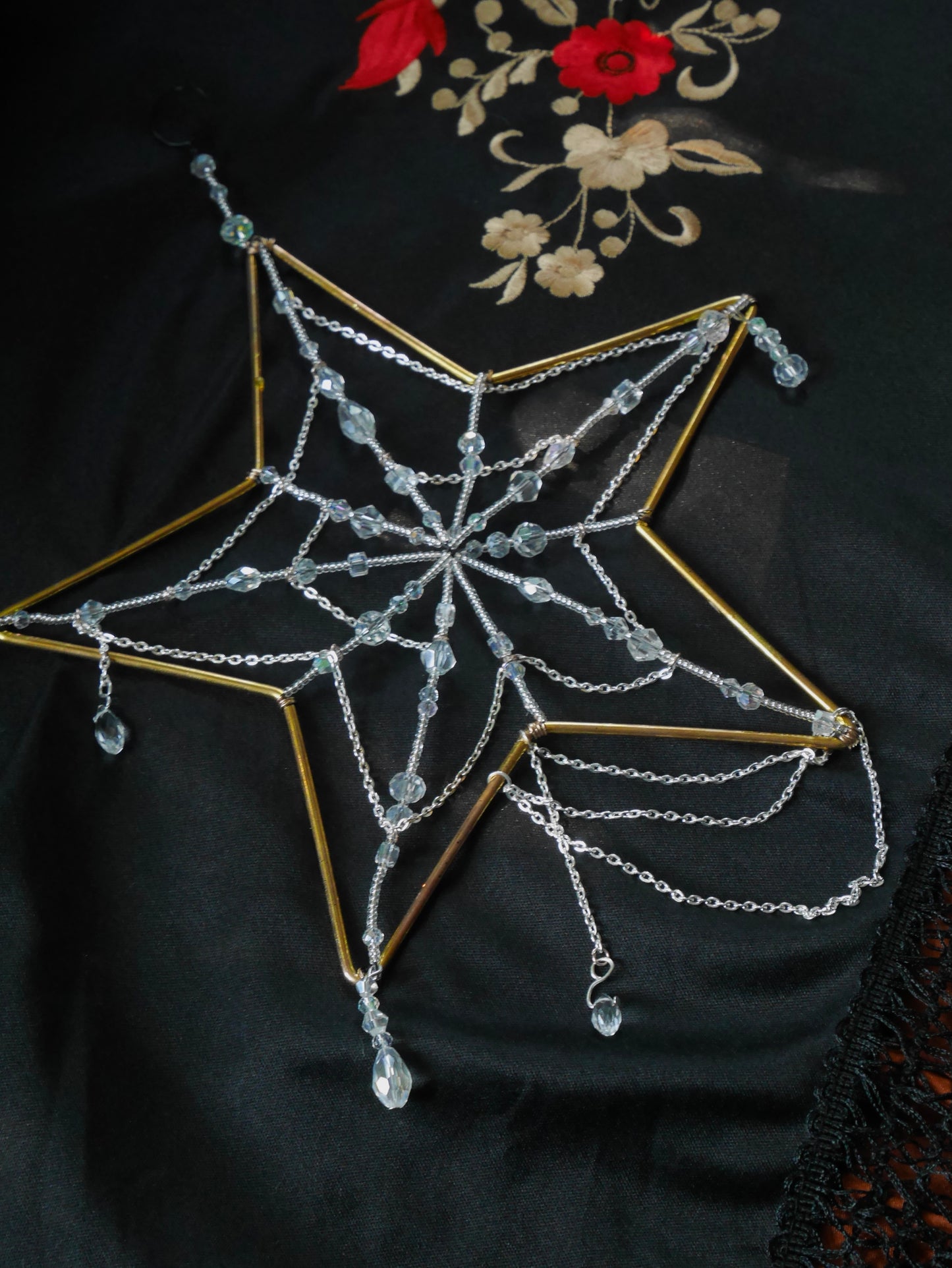 Glass Beaded Spiderweb Sun Catcher - Star