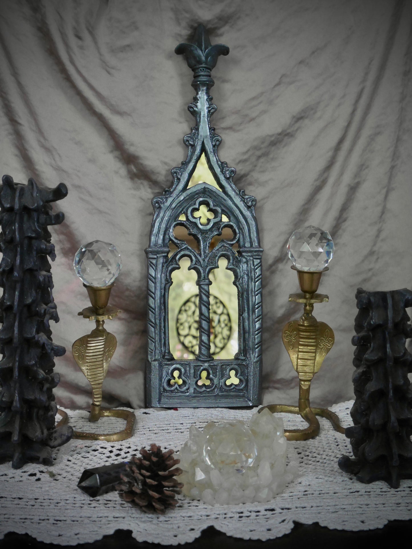 Gothic Spires - Pewter and Gold Acrylic Mirror -