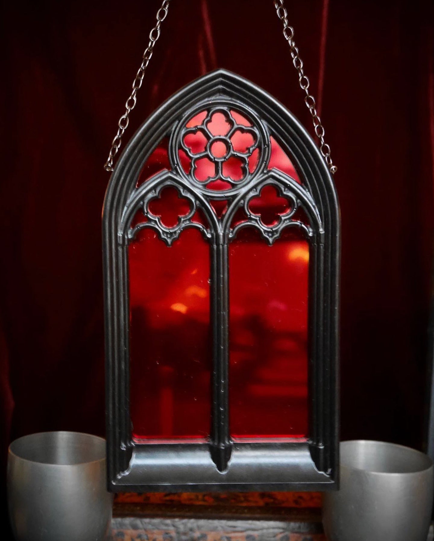 Gothic Arches Mirror - Red Mirror on Chain